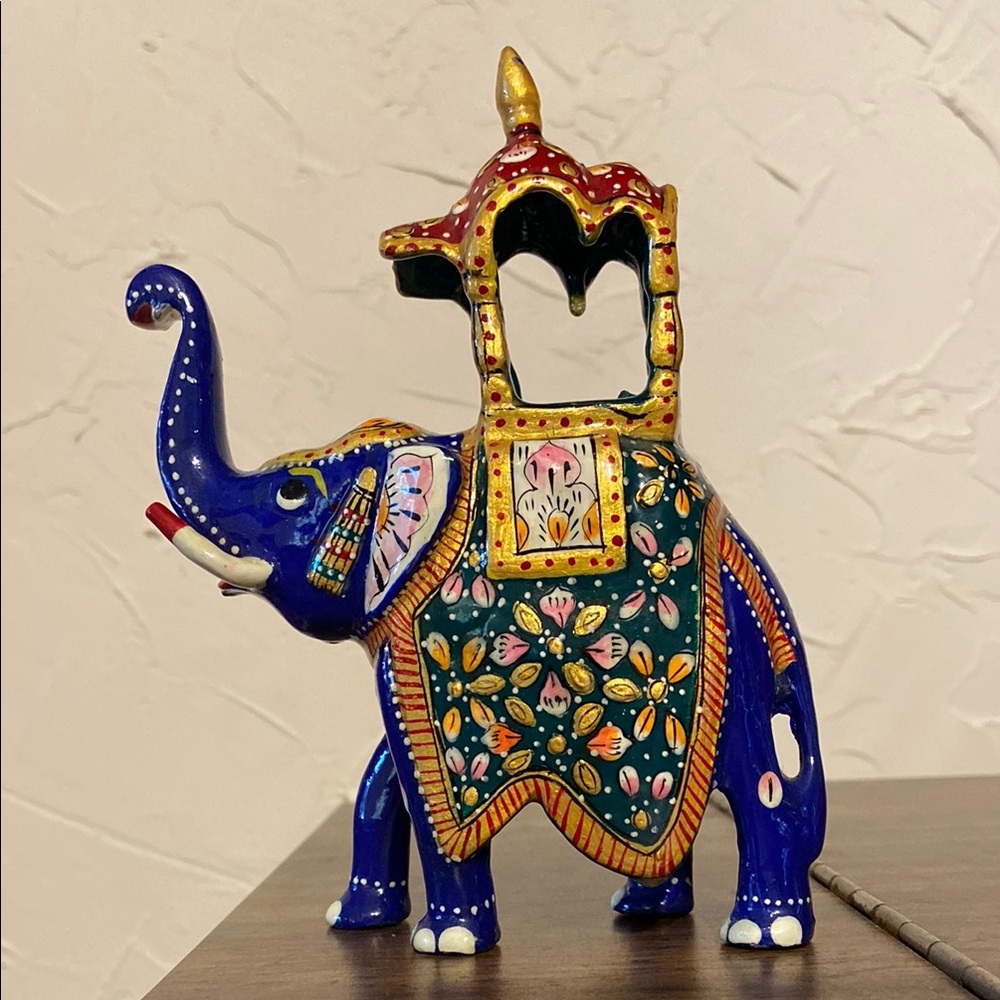 Dolls of india white metal multi color royal elephant with howdah 6”x4.25”x1.5”